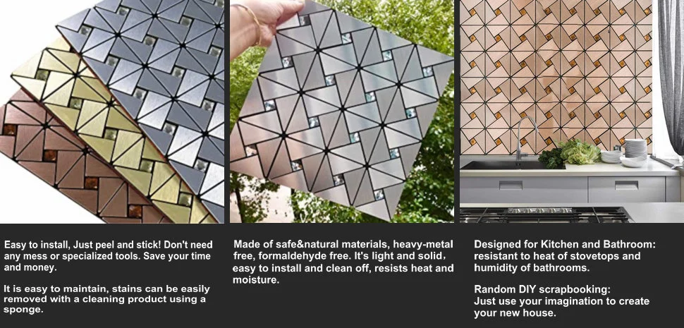 Kitchen Metal Aluminum Mosaic Ceramic Tiles Self-Adhesive Mosaic