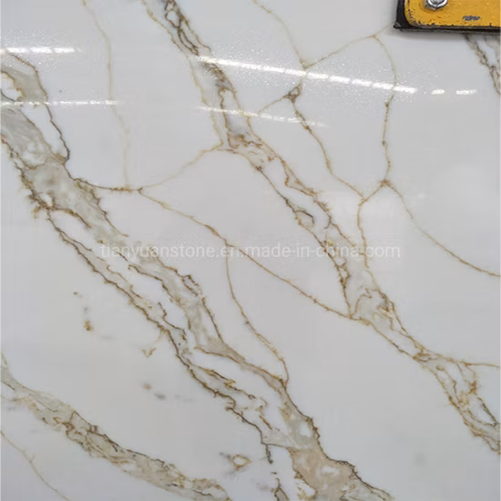 Dalle de pierre de quartz blanc doré Calacatta pour comptoir de cuisine 2 cm 3 cm